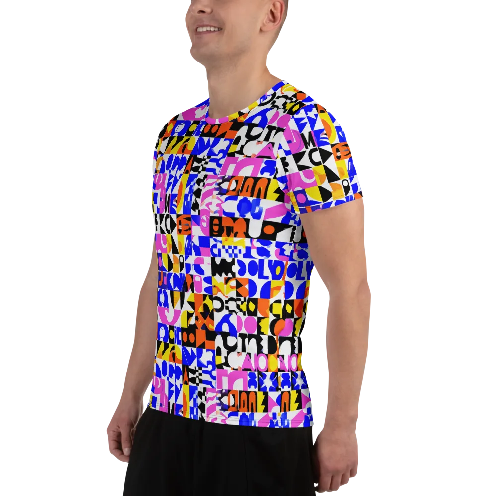 Chromatic Glyph Grid on Men's Athletic T-Shirt — Left