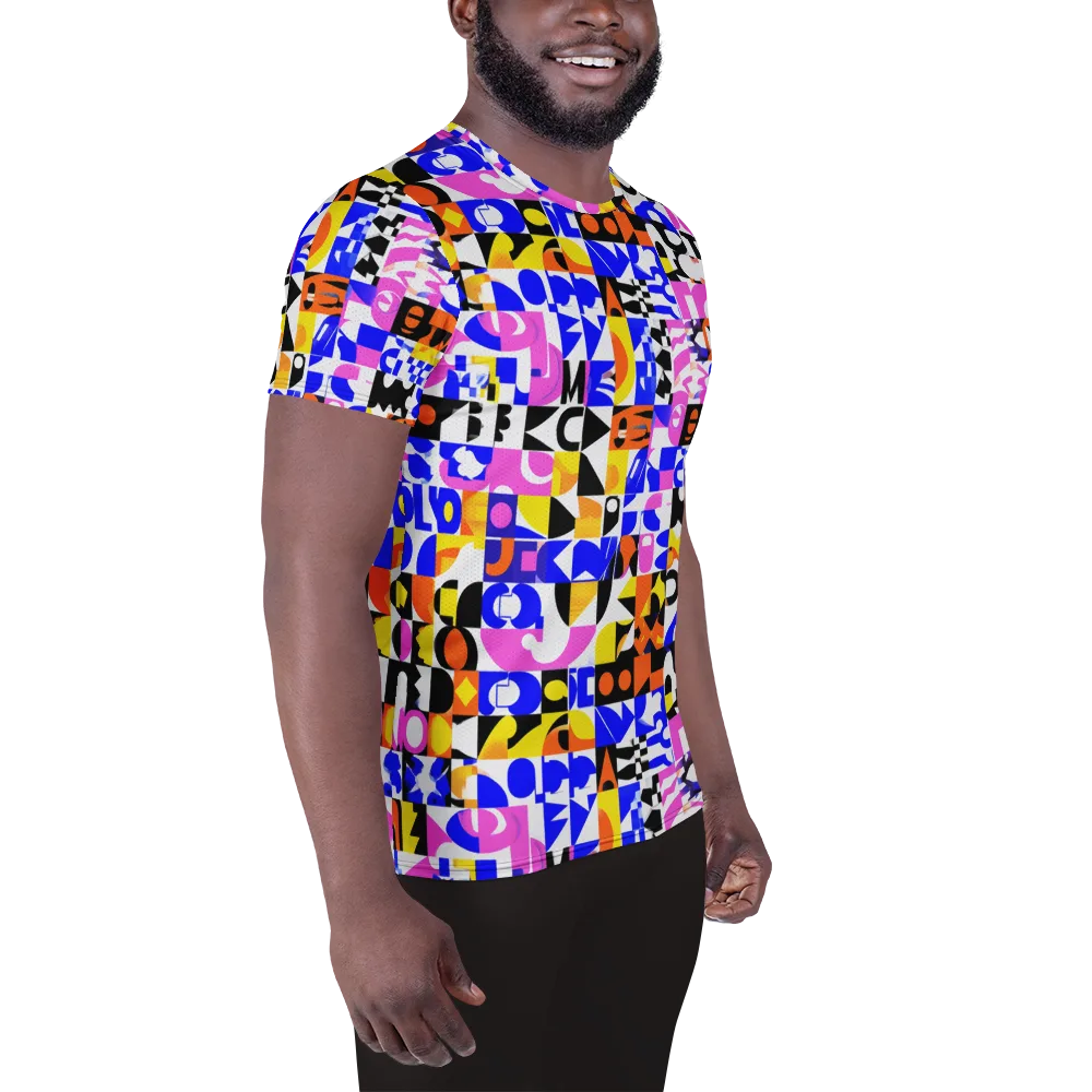 Chromatic Glyph Grid on Men's Athletic T-Shirt — Right