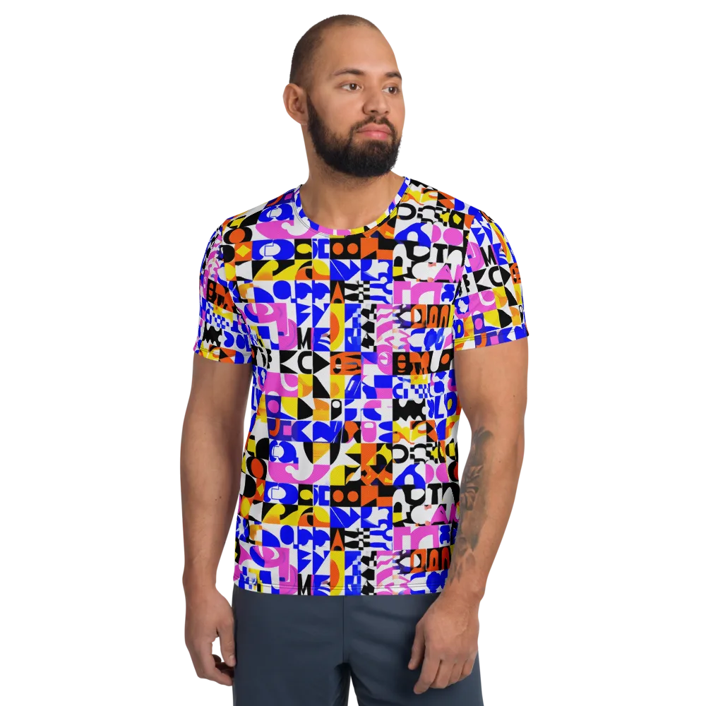 Chromatic Glyph Grid on Men's Athletic T-Shirt — Front