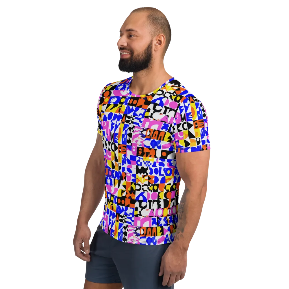 Chromatic Glyph Grid on Men's Athletic T-Shirt — Left