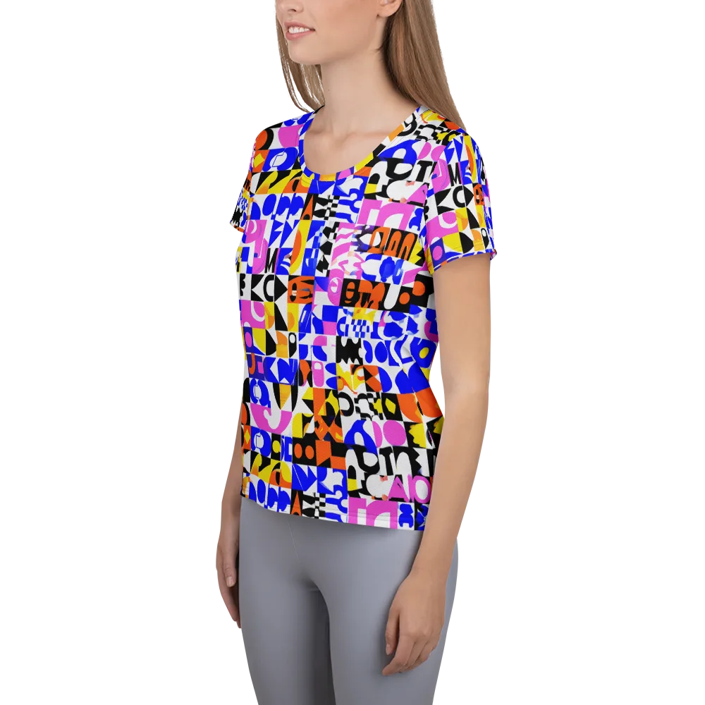 Chromatic Glyph Grid on Women's Athletic T-Shirt — Left