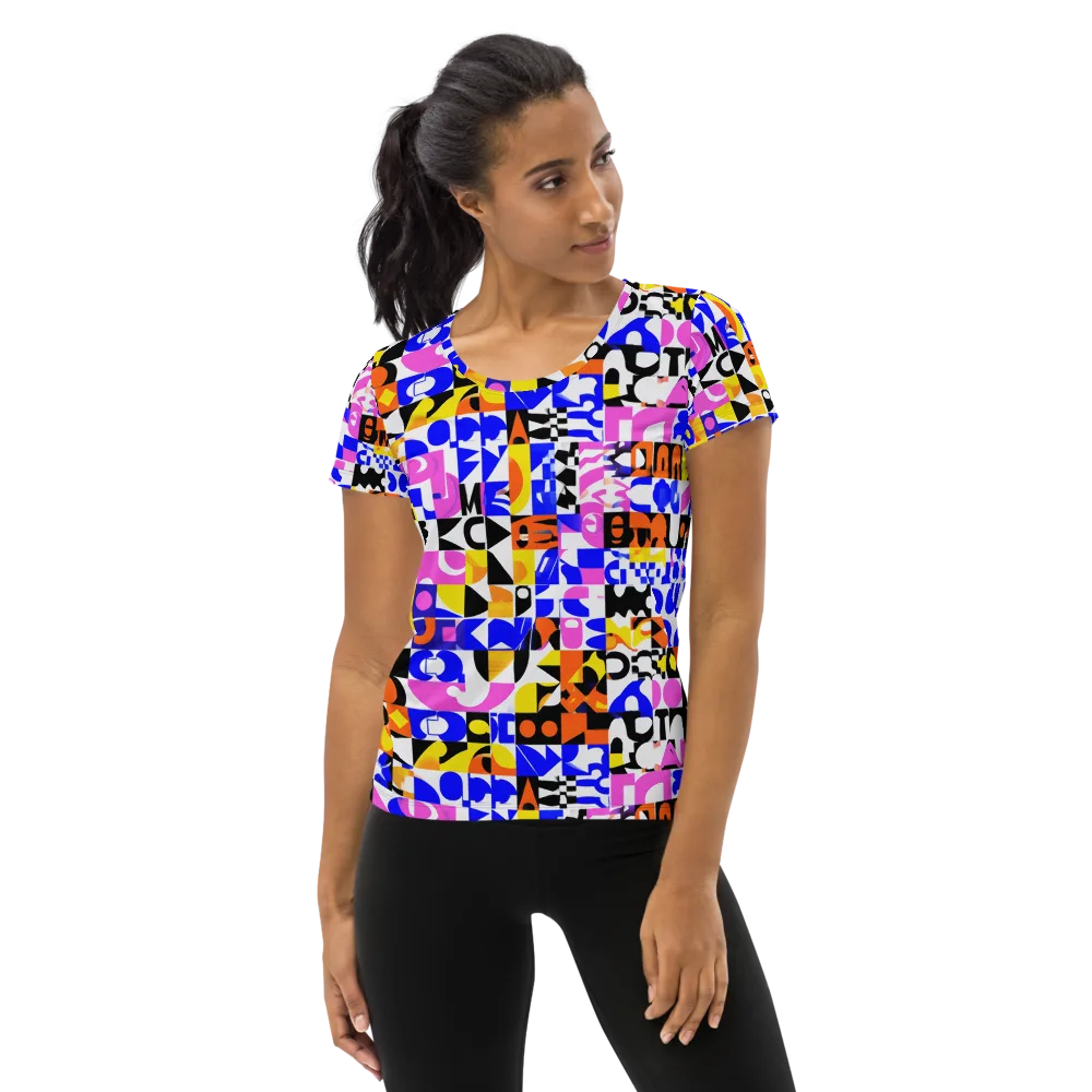 Chromatic Glyph Grid on Women's Athletic T-Shirt — Front