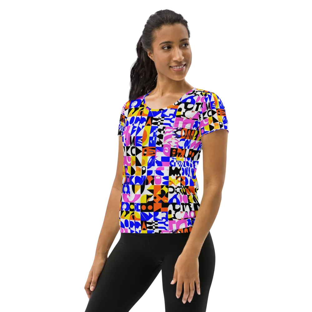 Chromatic Glyph Grid on Women's Athletic T-Shirt — Left