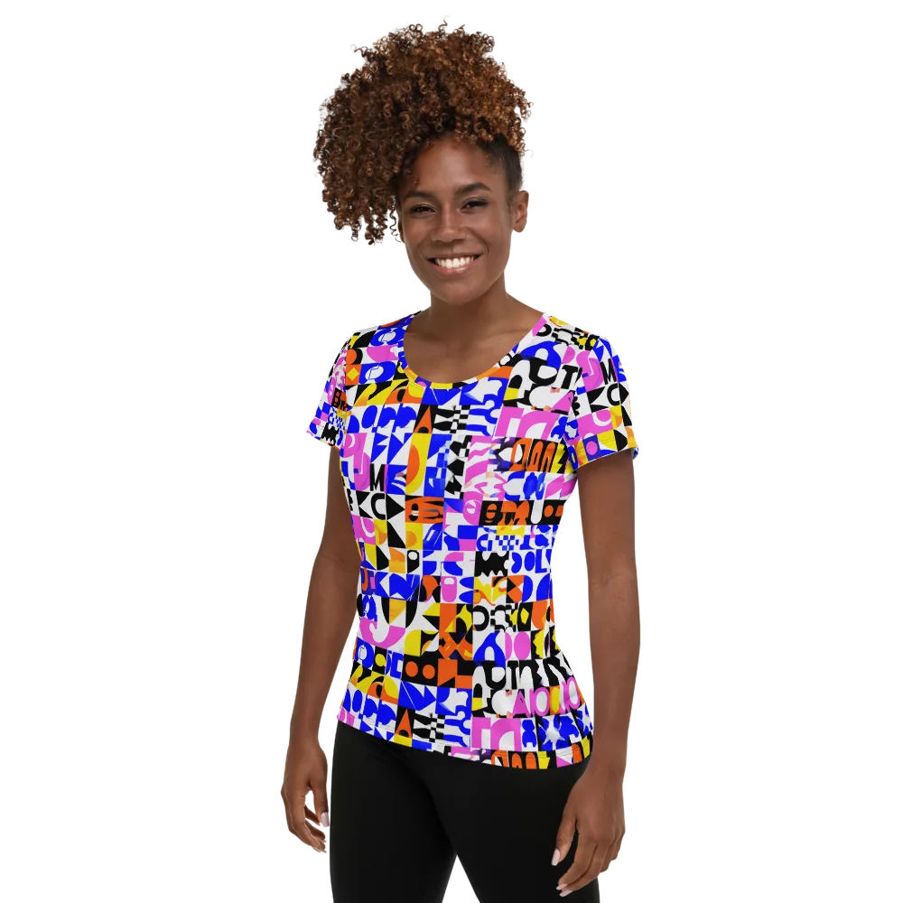 Chromatic Glyph Grid on Women's Athletic T-Shirt — Left