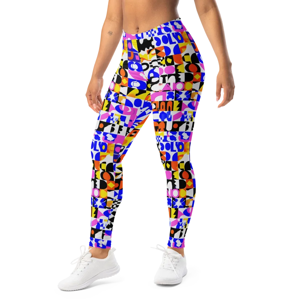 Chromatic Glyph Grid on Leggings — Left Front