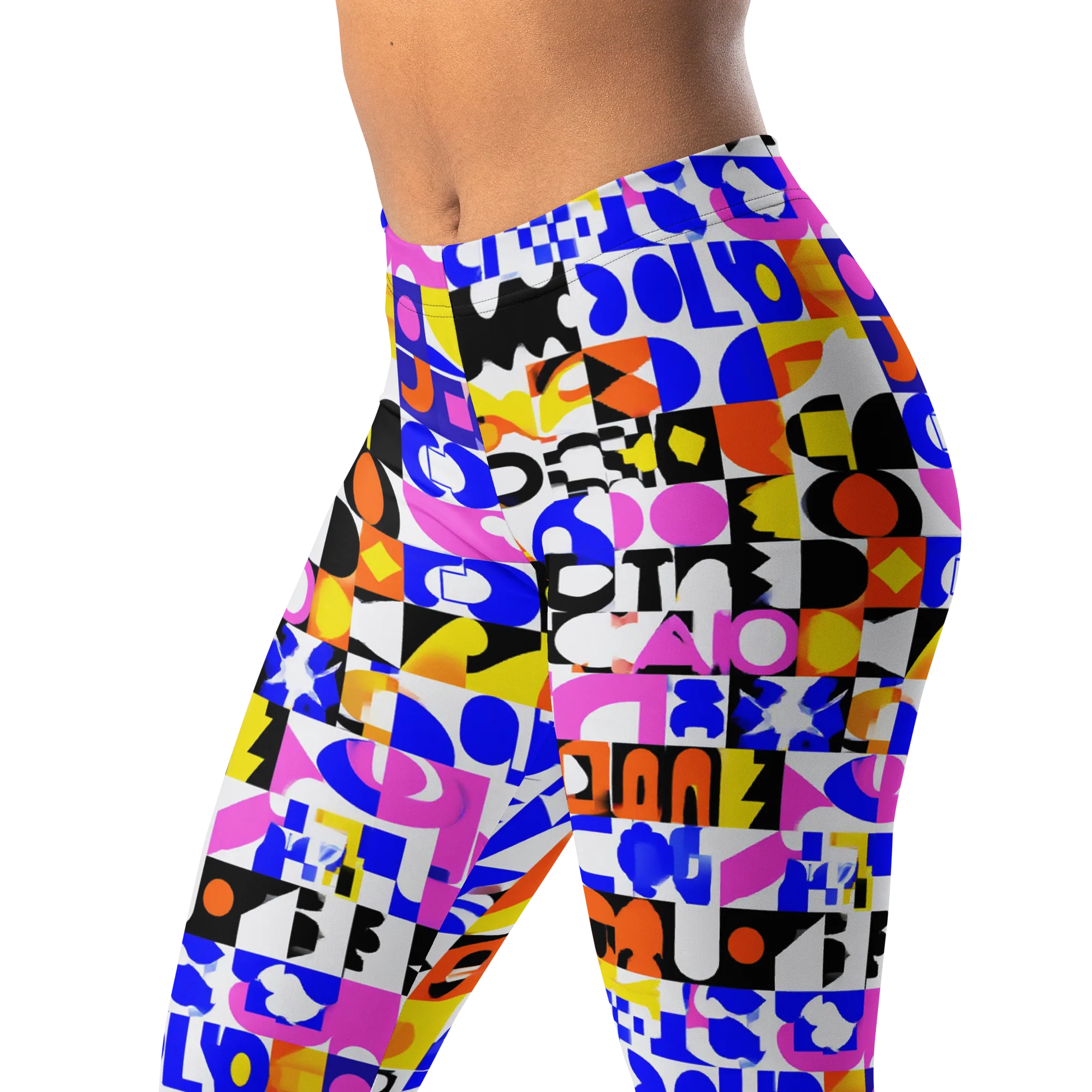 Chromatic Glyph Grid on Leggings — Left Front