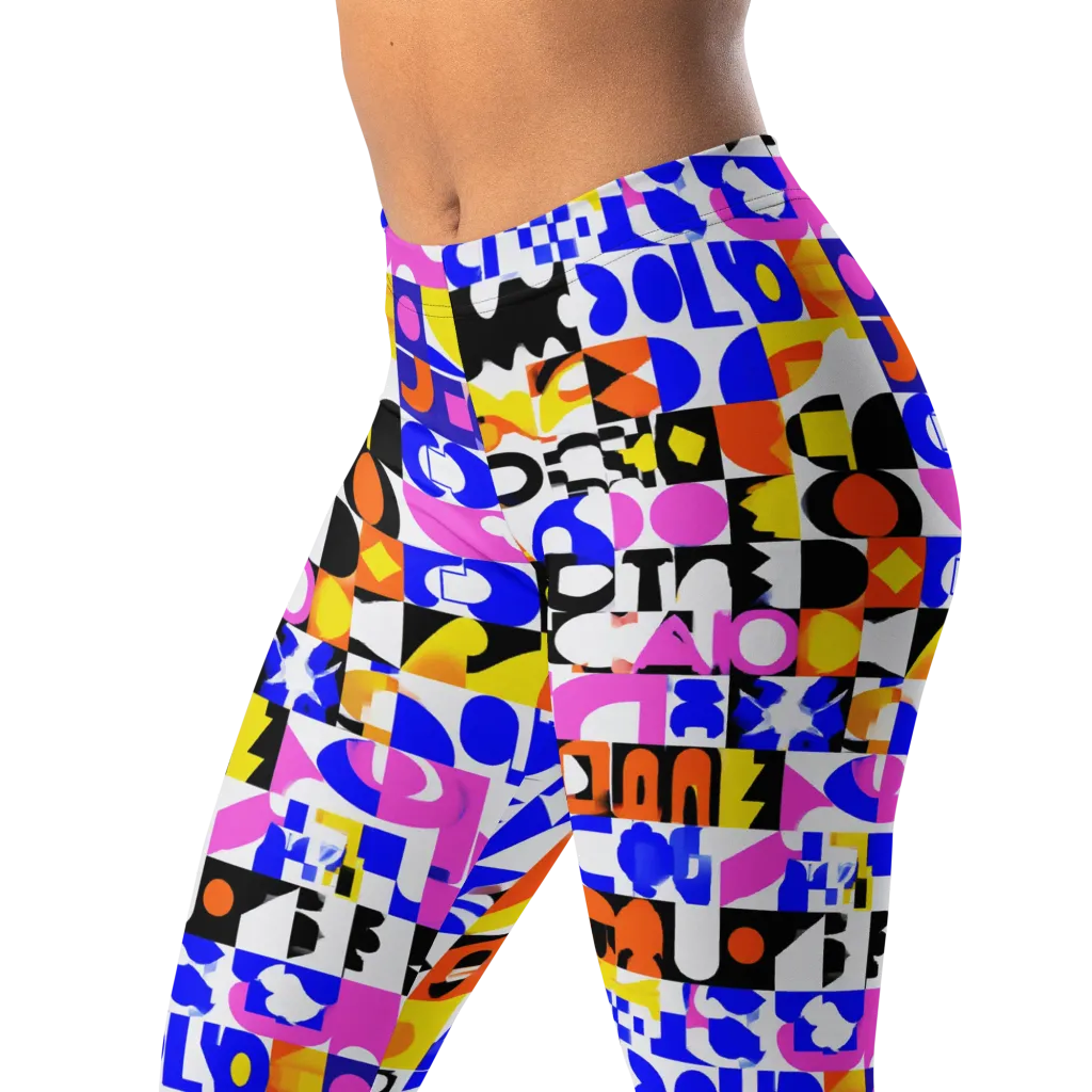 Chromatic Glyph Grid on Leggings — Left Front