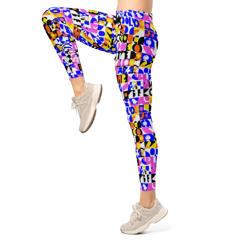 Chromatic Glyph Grid on Leggings — Left