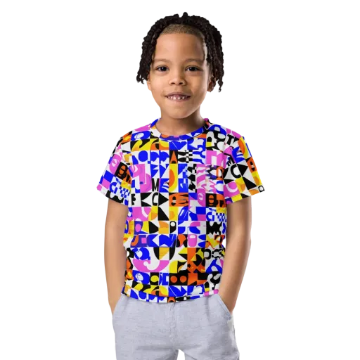 Chromatic Glyph Grid on a Kids Crew Neck T-Shirt