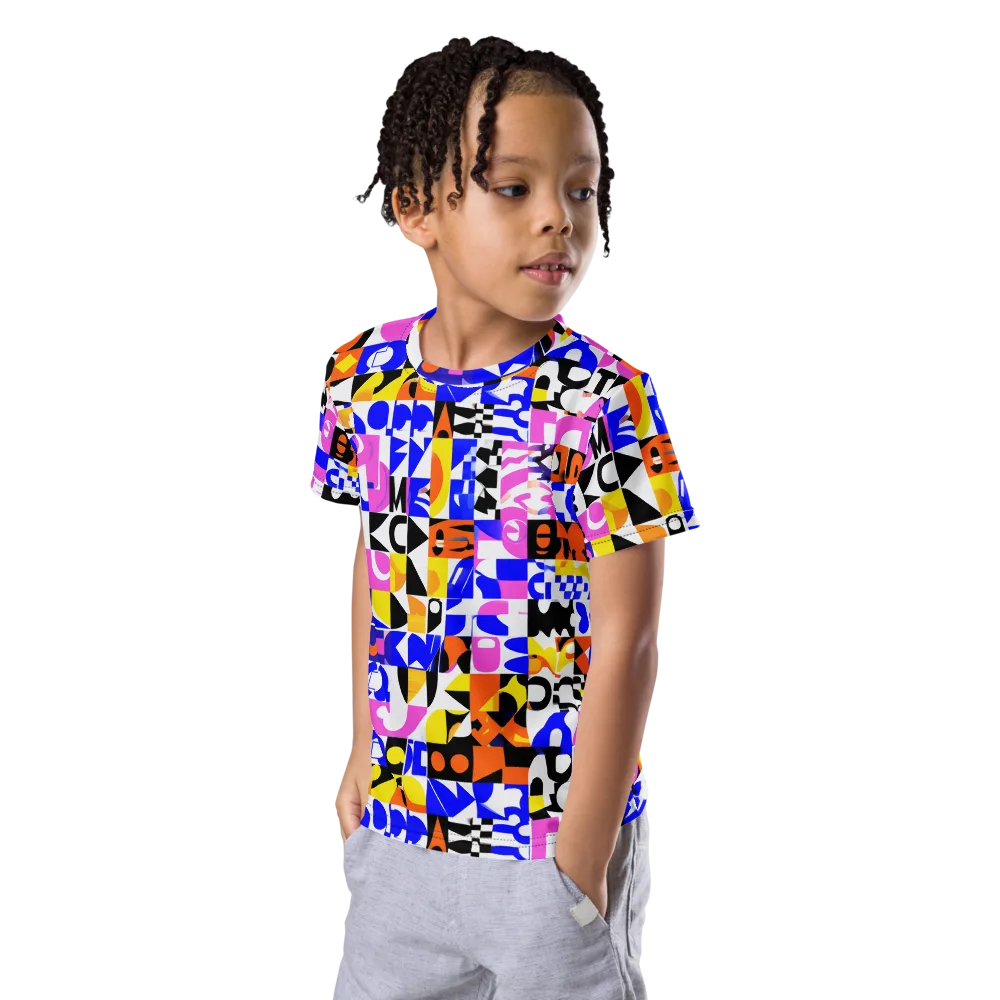 Chromatic Glyph Grid on Kids Crew Neck T-Shirt — Left Front