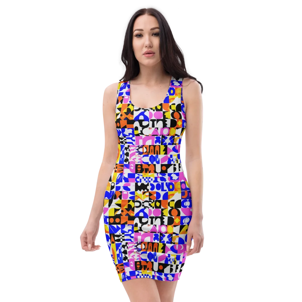 Chromatic Glyph Grid on Bodycon Dress — Front