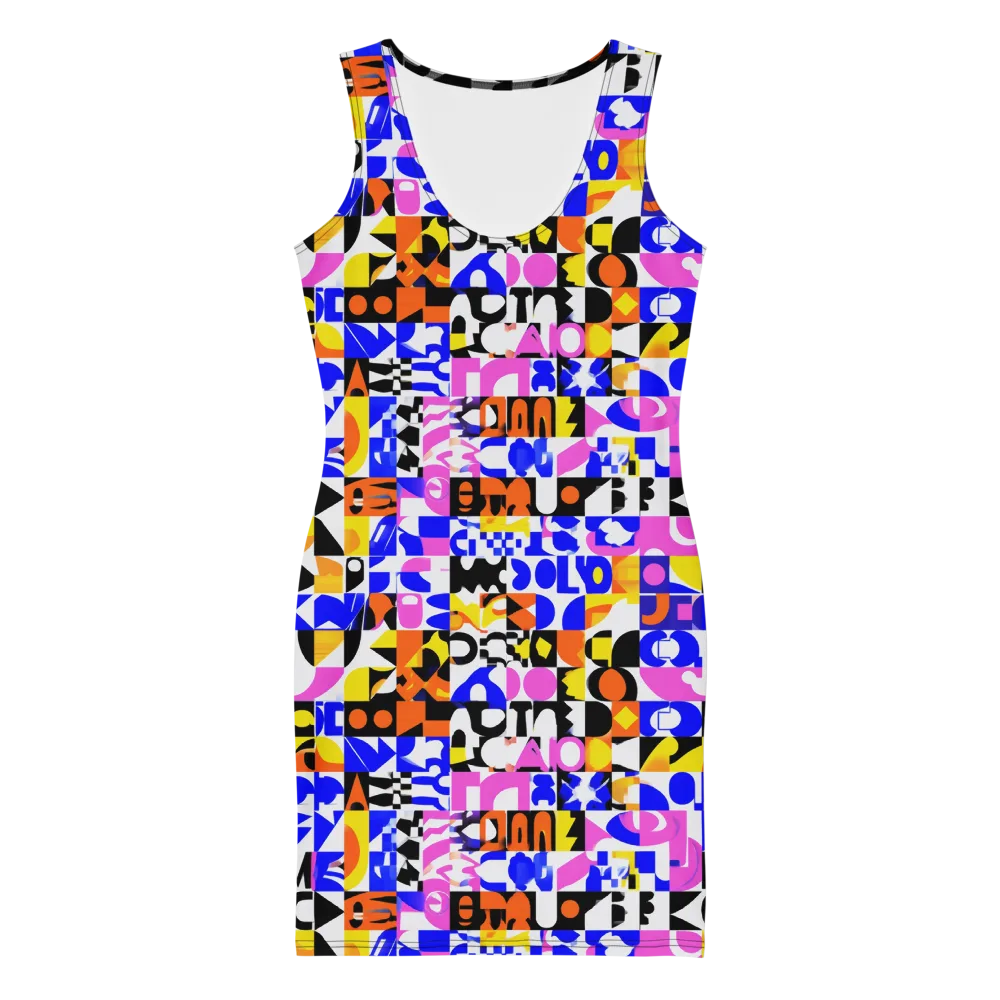 Chromatic Glyph Grid on Bodycon Dress — Front