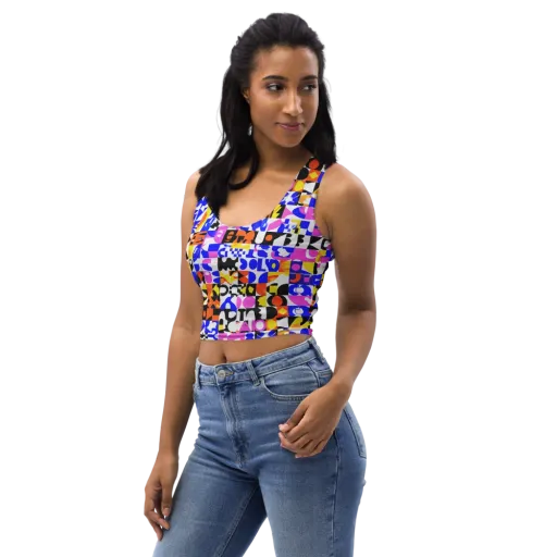 Chromatic Glyph Grid on a Crop Top