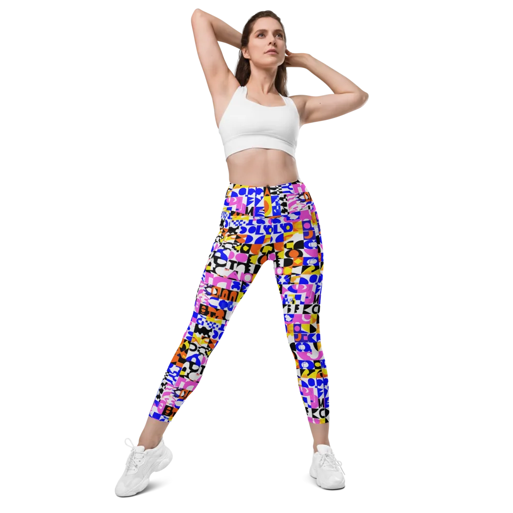 Chromatic Glyph Grid on Leggings with Pockets — Front