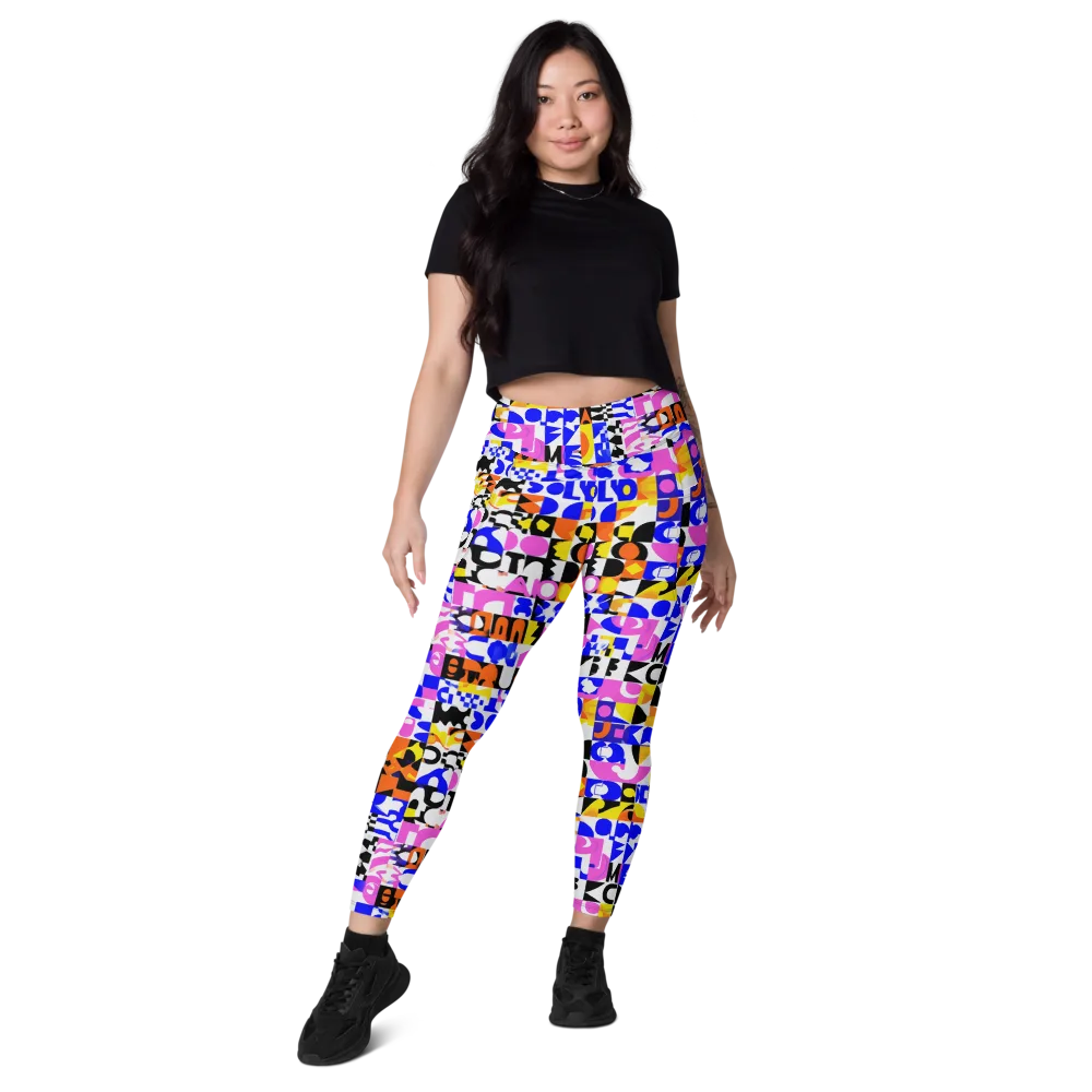 Chromatic Glyph Grid on Leggings with Pockets — Front