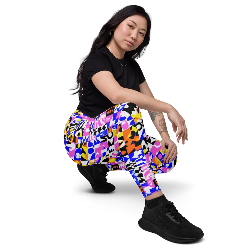 Chromatic Glyph Grid on Leggings with Pockets — Right Front