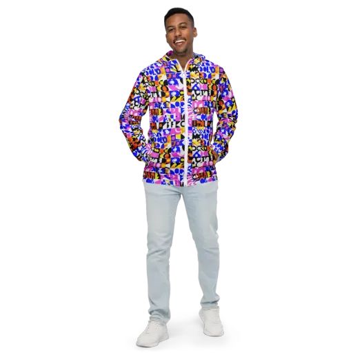 Chromatic Glyph Grid on a Men's Windbreaker