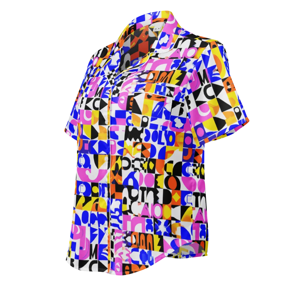 Chromatic Glyph Grid on Women's Short Sleeve Pajama Top — Left Front