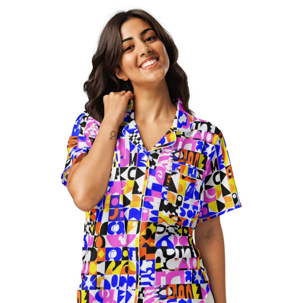 Chromatic Glyph Grid on Women's Short Sleeve Pajama Top — Front
