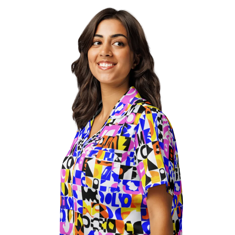 Chromatic Glyph Grid on Women's Short Sleeve Pajama Top — Left Front