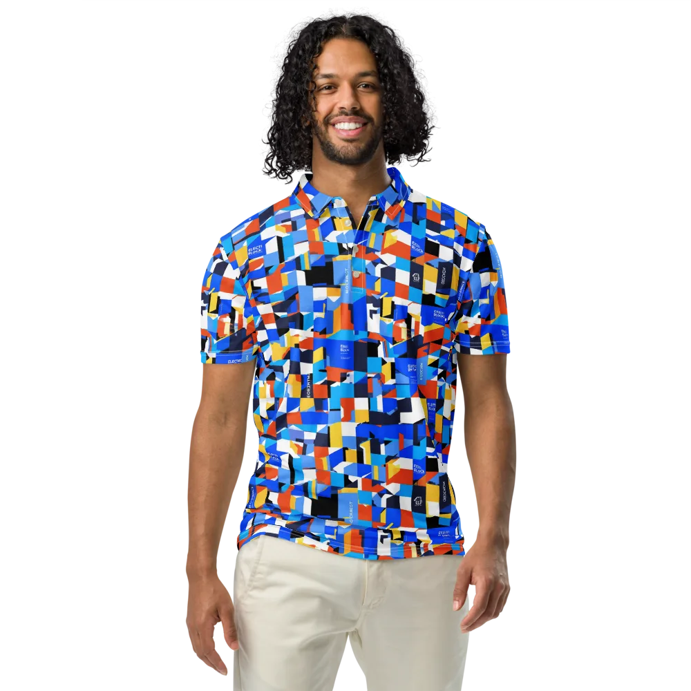 Electric Block Party on Men's Slim Fit Polo Shirt — Front