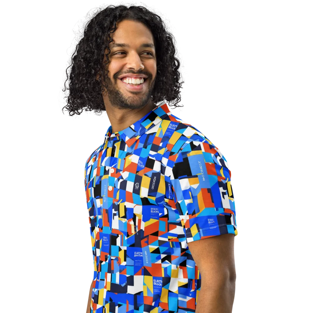 Electric Block Party on Men's Slim Fit Polo Shirt — Left Front