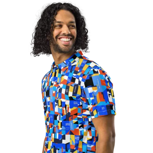 Electric Block Party on a Men's Slim Fit Polo Shirt