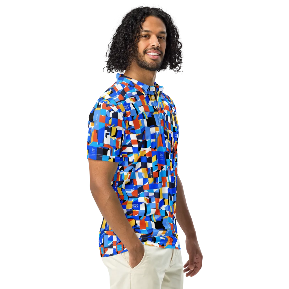 Electric Block Party on Men's Slim Fit Polo Shirt — Right Front