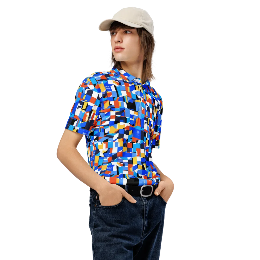 Electric Block Party on Men's Slim Fit Polo Shirt — Right Front