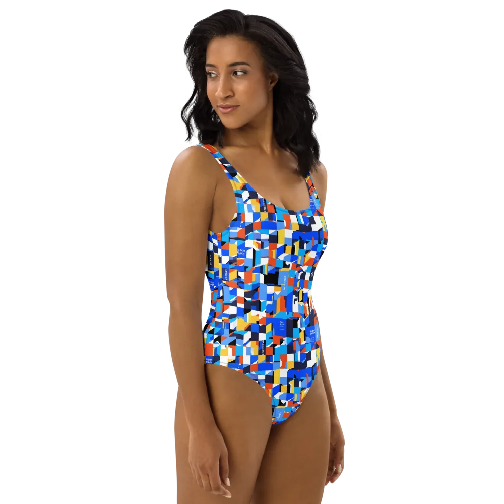 Electric Block Party on One-Piece Swimsuit — Right