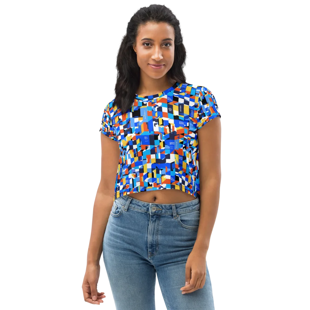 Electric Block Party on Crop Tee — Front