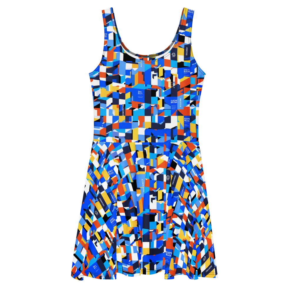 Electric Block Party on Skater Dress — Front