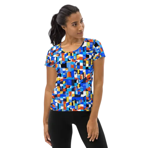 Electric Block Party on a Women's Athletic T-Shirt