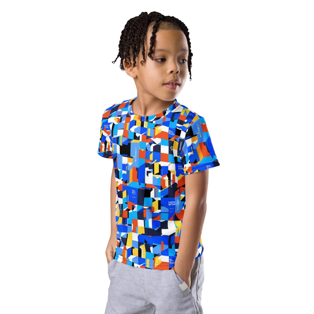 Electric Block Party on Kids Crew Neck T-Shirt — Left Front