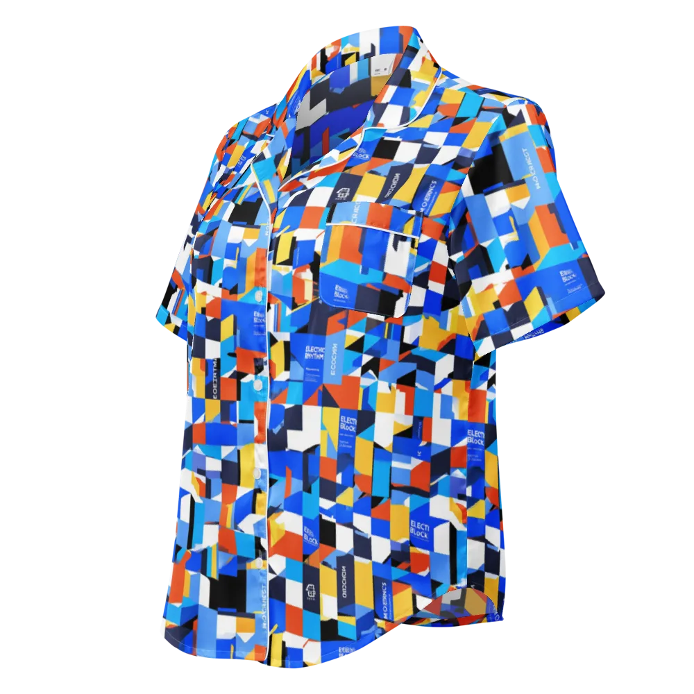 Electric Block Party on Women's Short Sleeve Pajama Top — Left Front