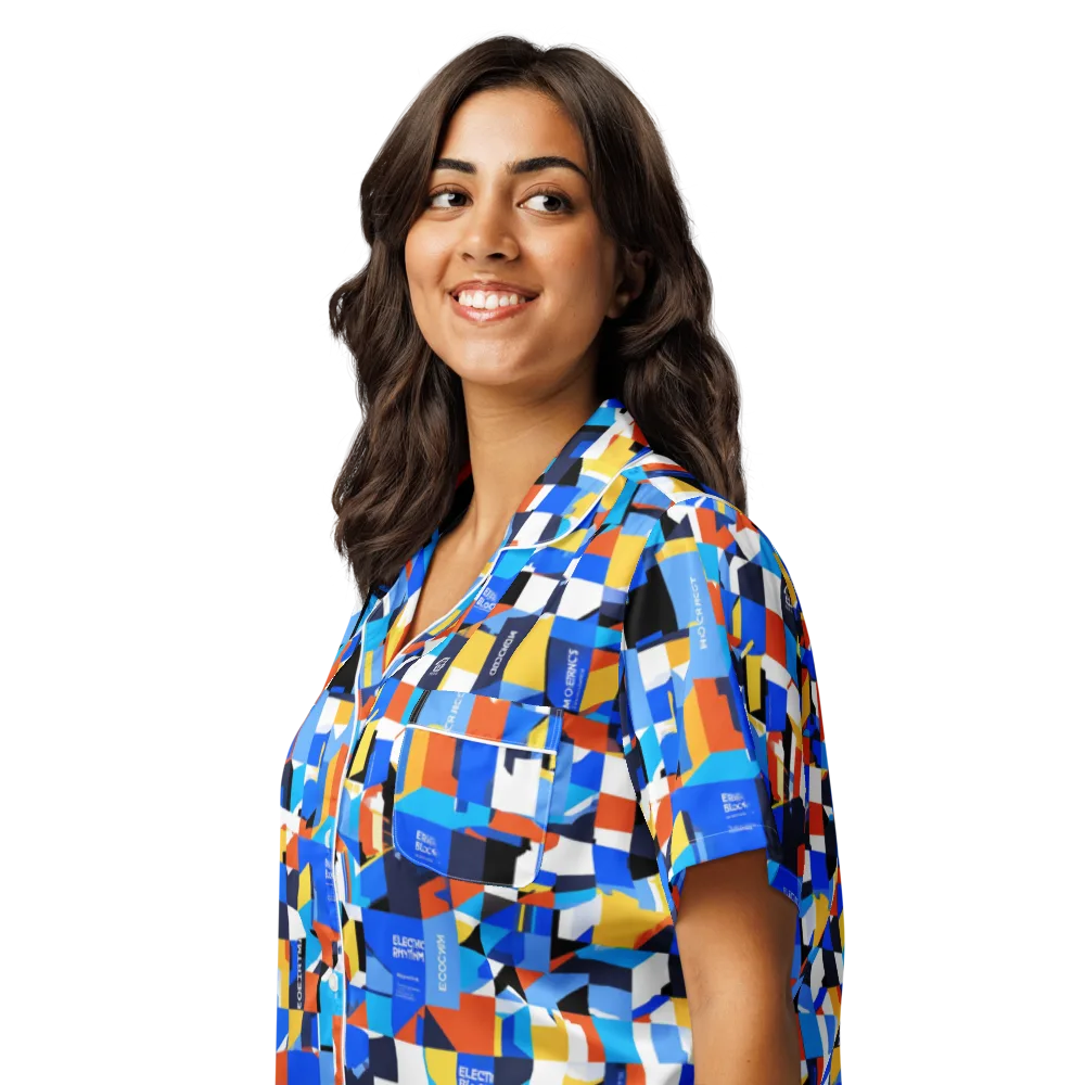 Electric Block Party on Women's Short Sleeve Pajama Top — Left Front