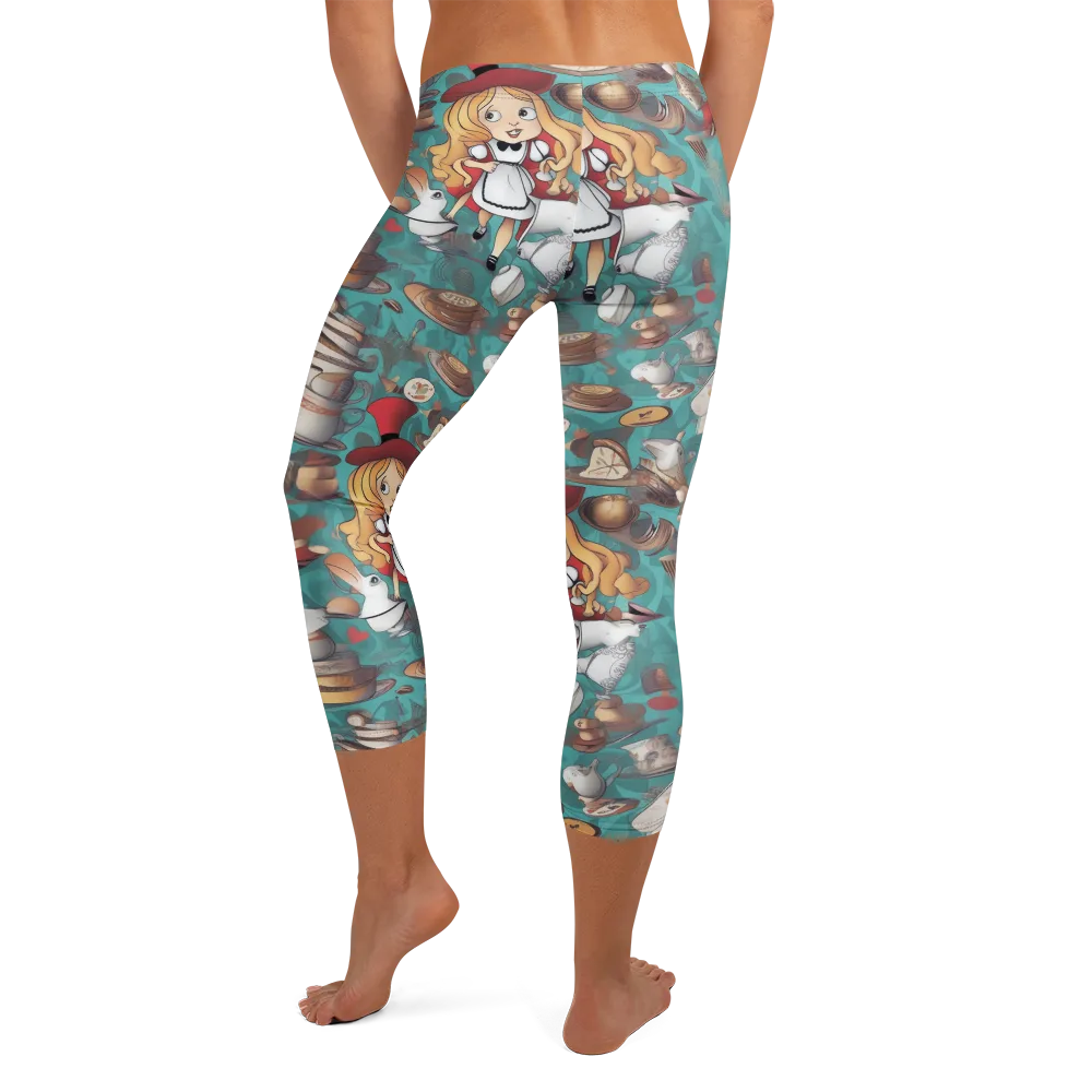 Wonderland Tea Party on Capri Leggings — Back