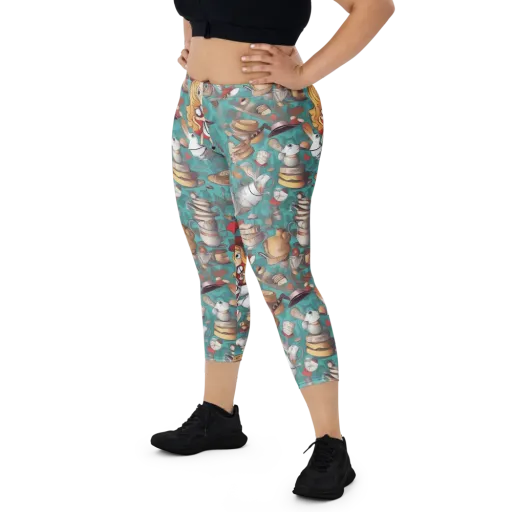 Wonderland Tea Party on a Capri Leggings