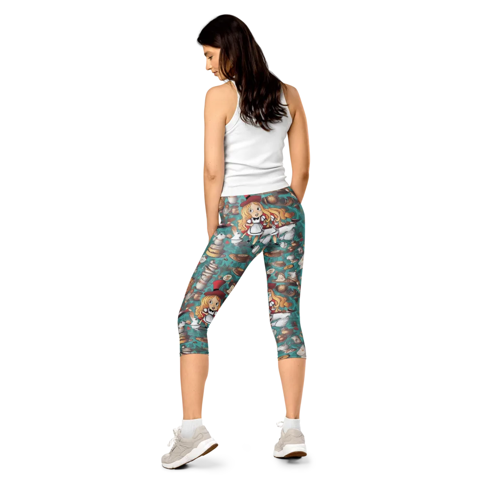 Wonderland Tea Party on Capri Leggings — Back