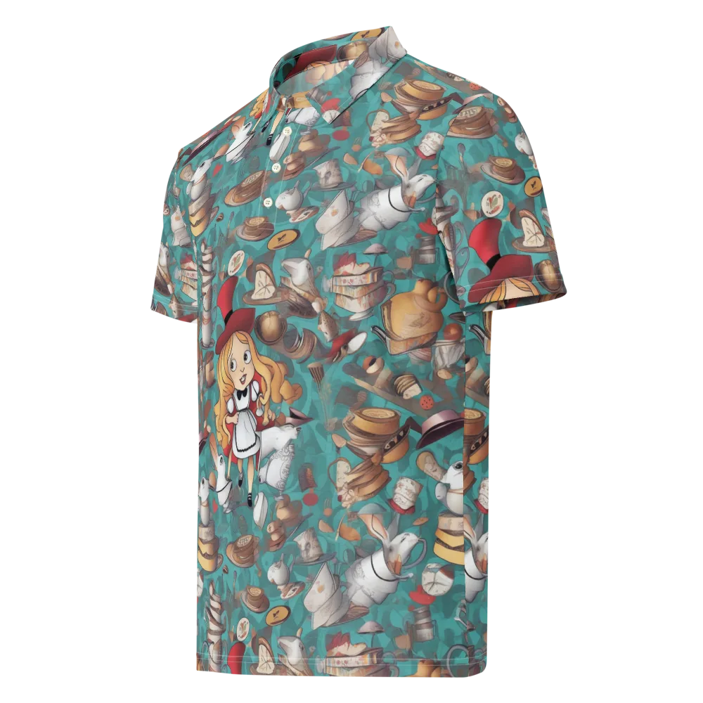 Wonderland Tea Party on Men's Slim Fit Polo Shirt — Left Front