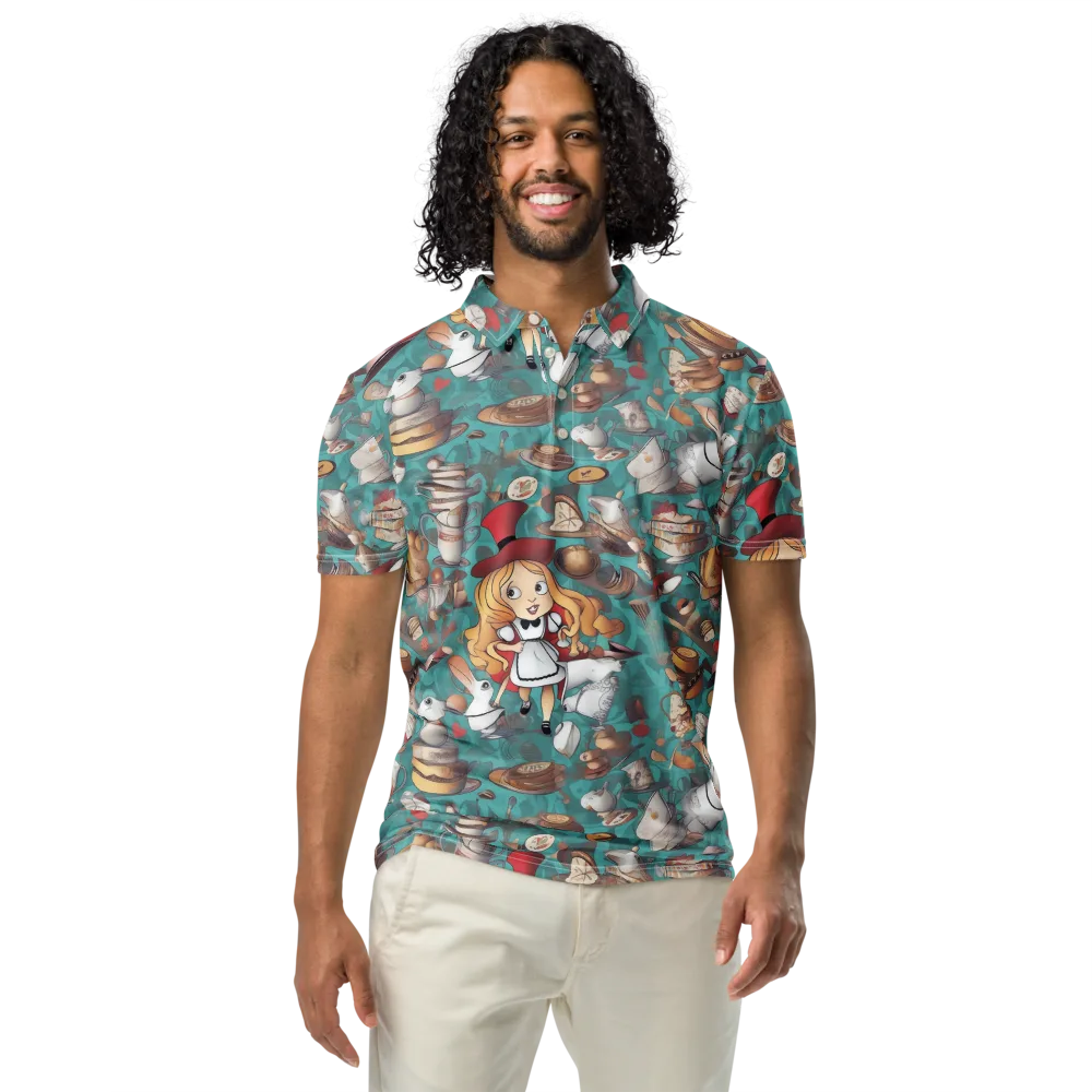 Wonderland Tea Party on Men's Slim Fit Polo Shirt — Front