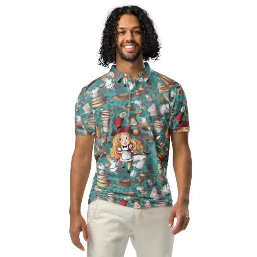 Wonderland Tea Party on a Men's Slim Fit Polo Shirt