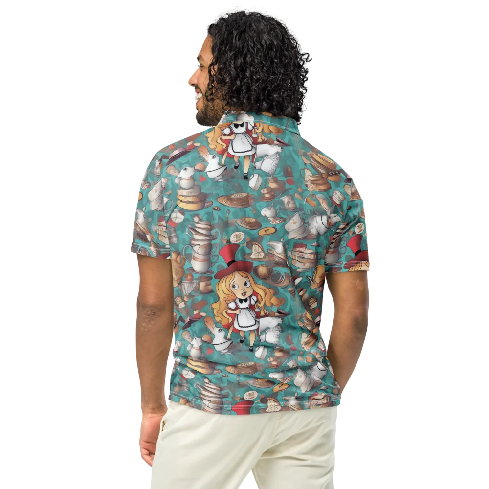 Wonderland Tea Party on Men's Slim Fit Polo Shirt — Back