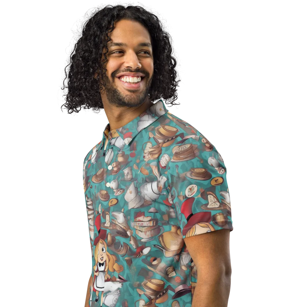 Wonderland Tea Party on Men's Slim Fit Polo Shirt — Left Front