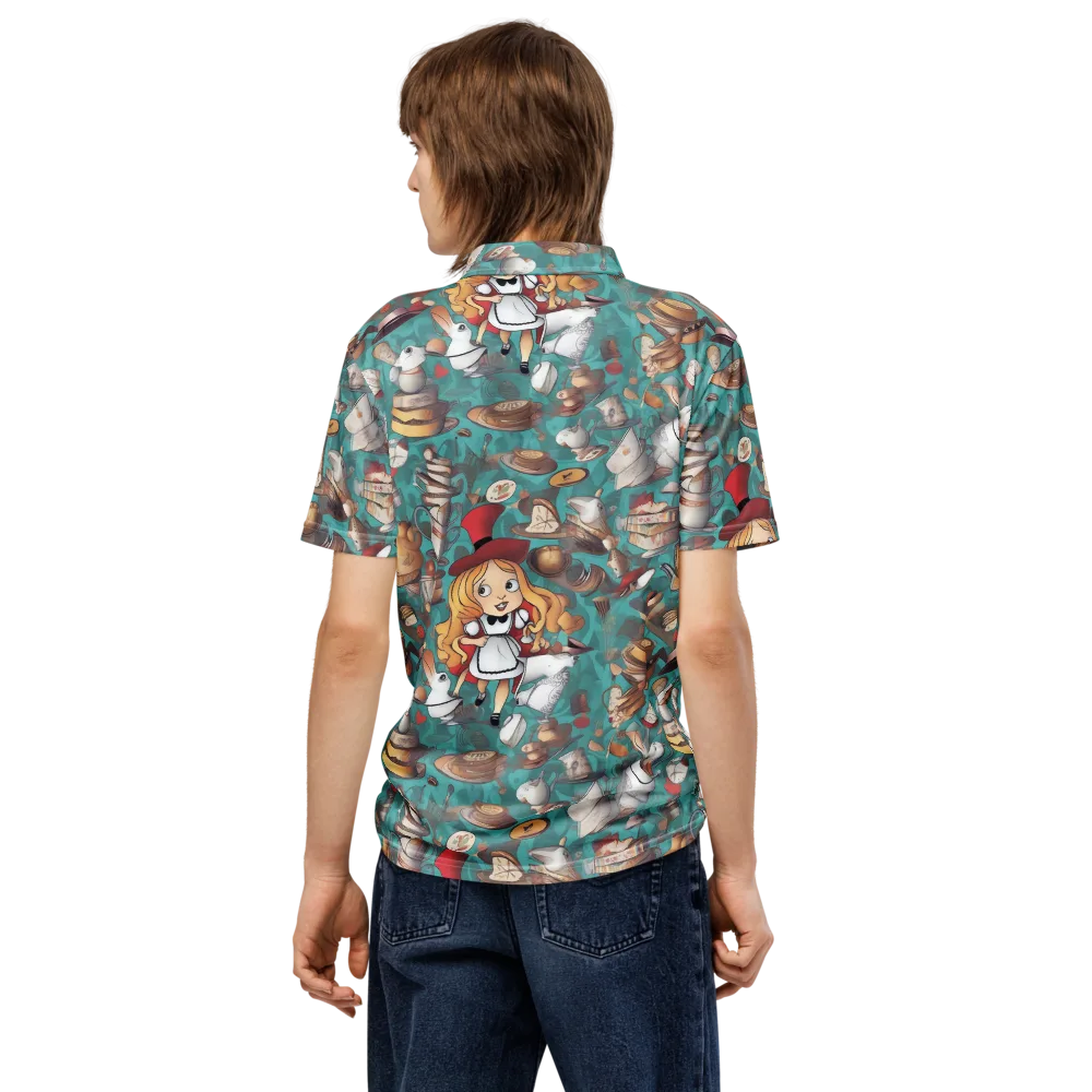Wonderland Tea Party on Men's Slim Fit Polo Shirt — Back