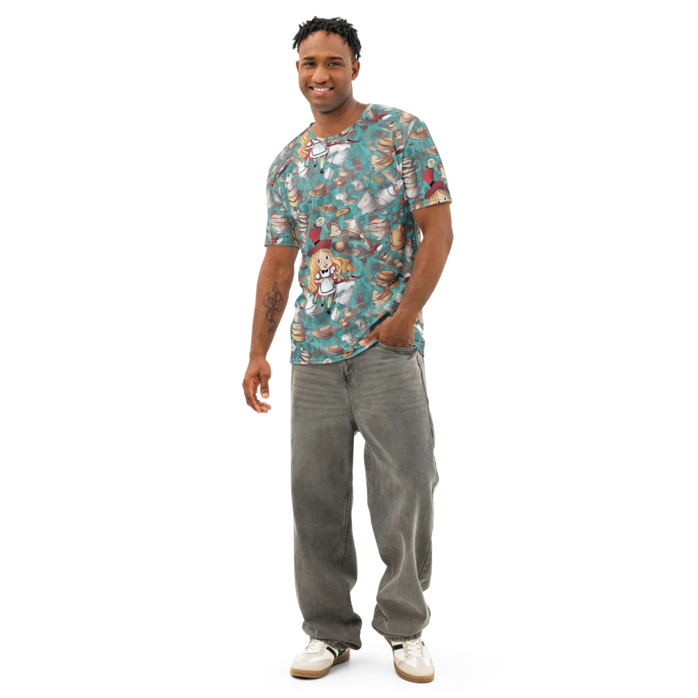 Wonderland Tea Party on Men's Cotton Crew Neck T-Shirt — Front