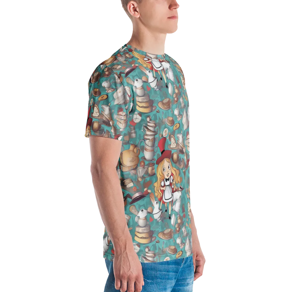 Wonderland Tea Party on Men's Crew Neck T-Shirt — Right
