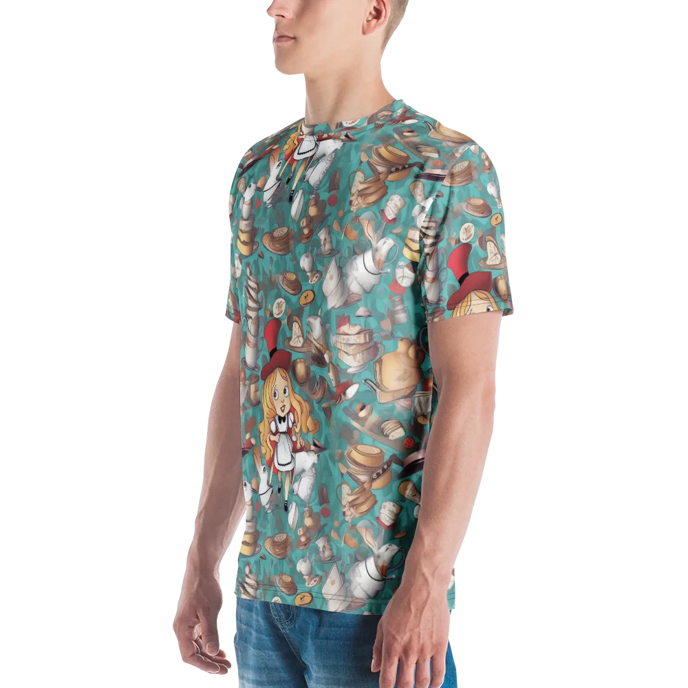 Wonderland Tea Party on Men's Crew Neck T-Shirt — Left