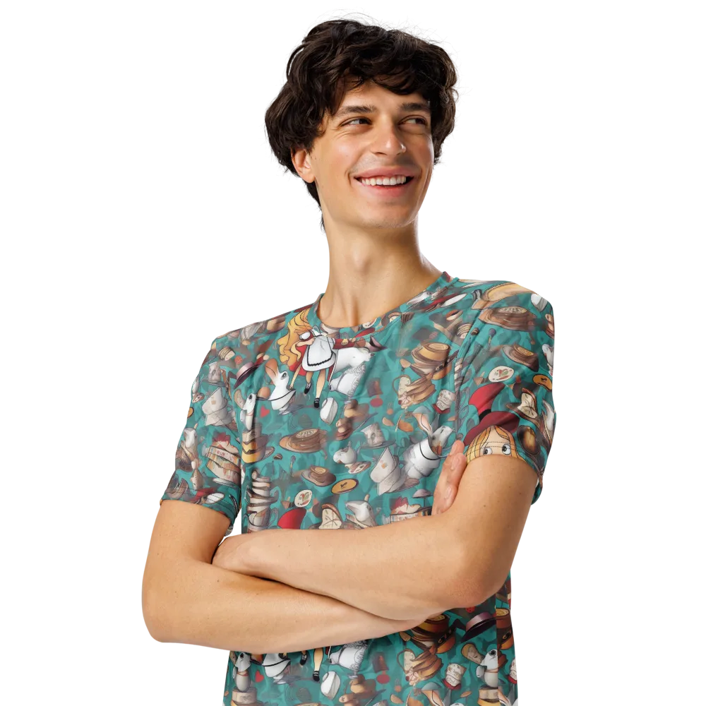 Wonderland Tea Party on Men's Crew Neck T-Shirt — Left Front