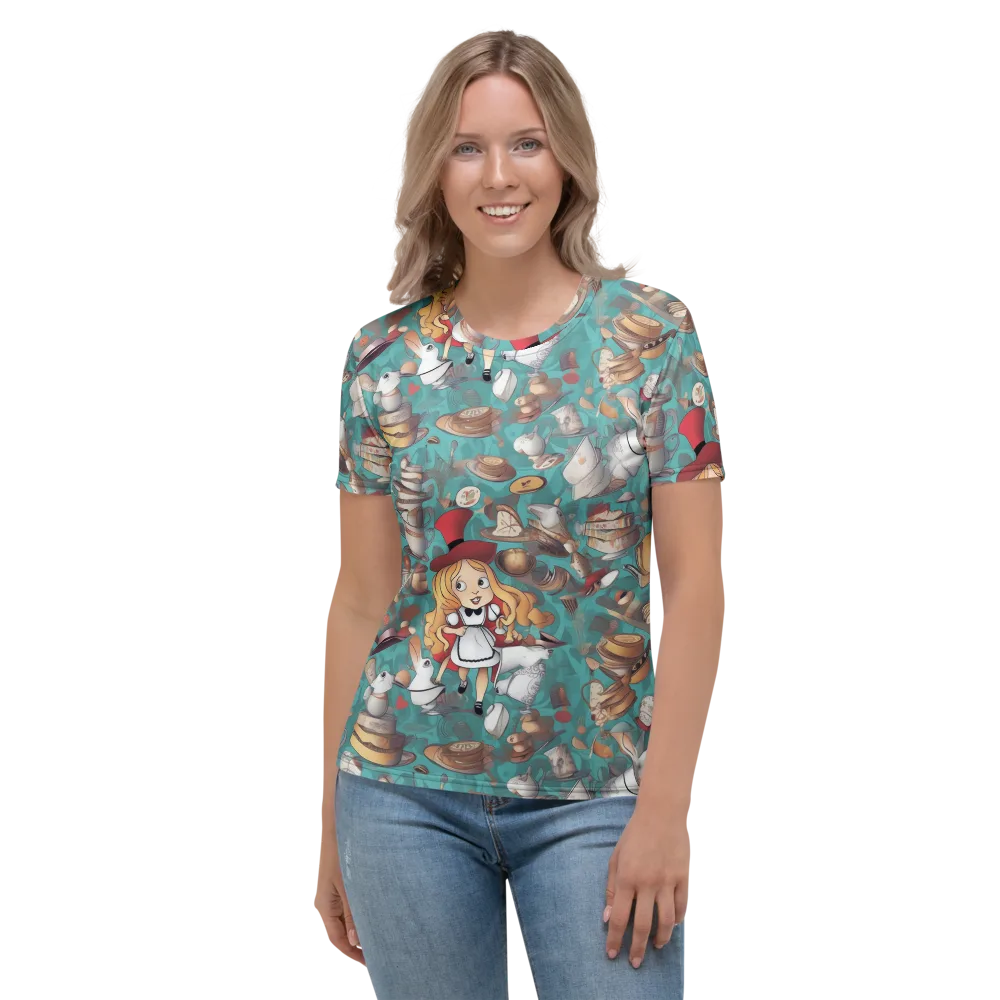 Wonderland Tea Party on Women's Crew Neck T-Shirt — Front